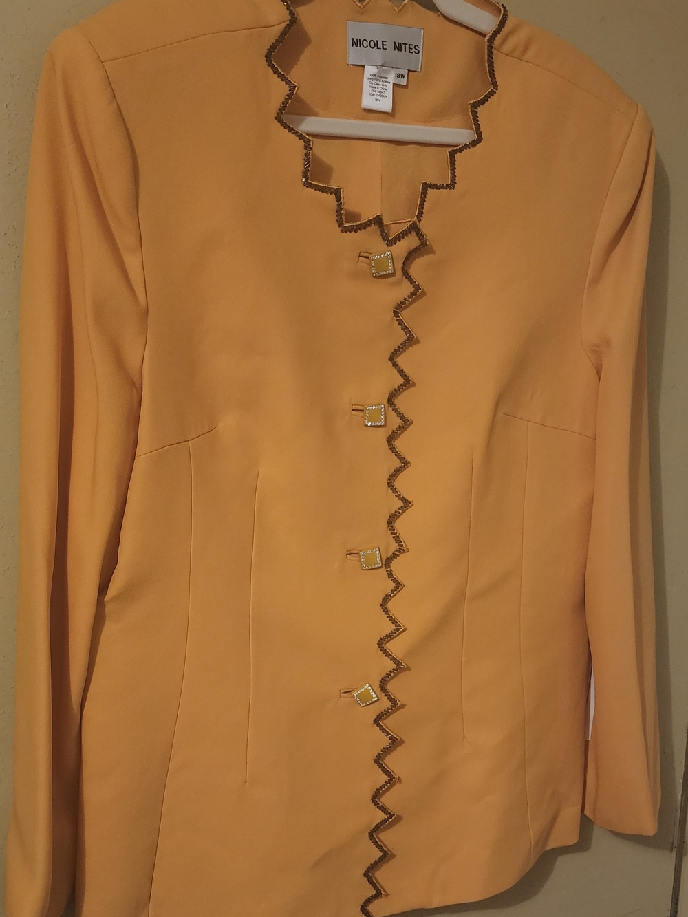 Nicole Nites Yellow Blazer Jacket with Zigzag Trim Plus Size